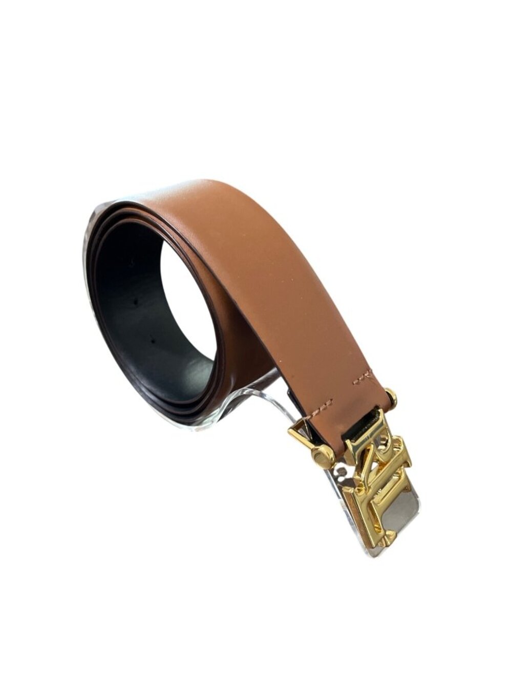 Lauren Ralph Lauren Womens Size M Leather Belt Brown with Gold "RLL" Logo Buckle